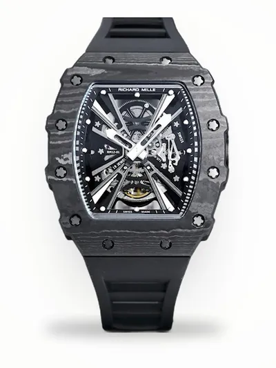 Luxury AAA Replica Richard Mille RM12-01 Tourbillon With Black Carbon Bezel, Black Rubber Strap