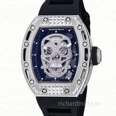 Richard Mille RM 052 Men Automatic Stainless Steel Rubber Band Diamonds Skull Dial