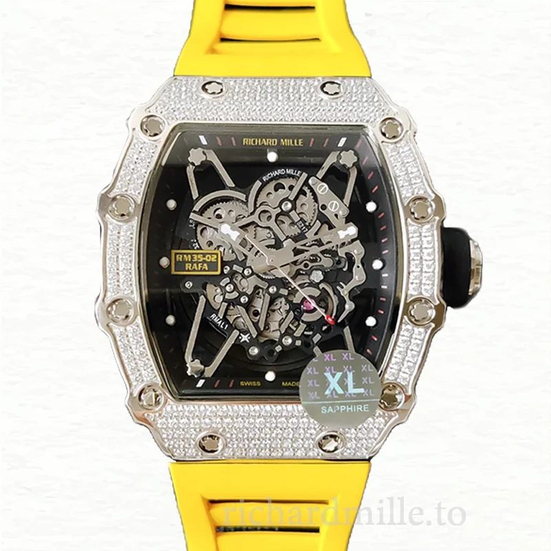 Richard Mille RM35-02 Mechanical Men Transparent Dial Diamond Bezel