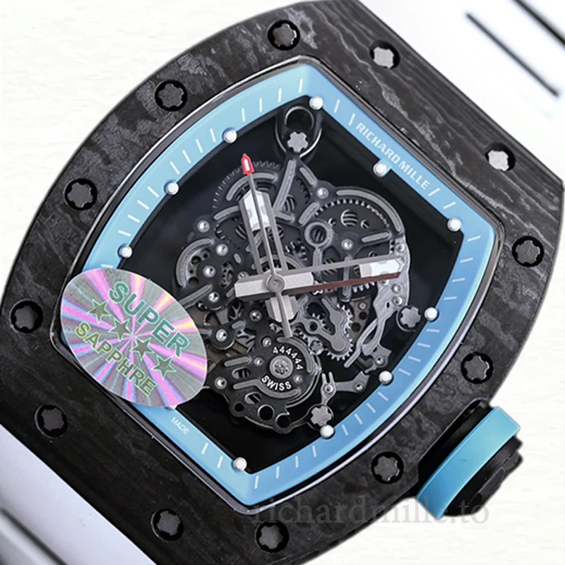 Richard Mille RM055 Automatic Men Rubber Band Dot Transparent Dial