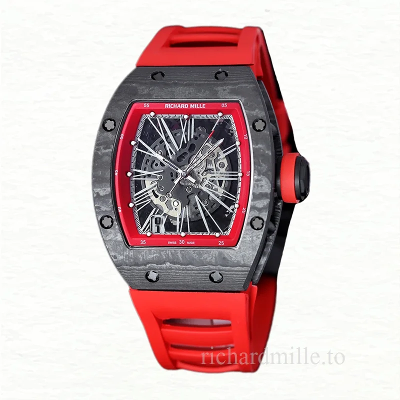 Richard Mille RM 010 Men Automatic Carbon Fiber Rubber Band Transparent Dial
