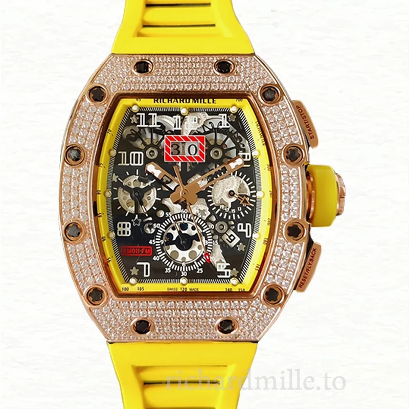 Richard Mille RM011 Mechanical Men Rubber Band Watch Diamond Bezel