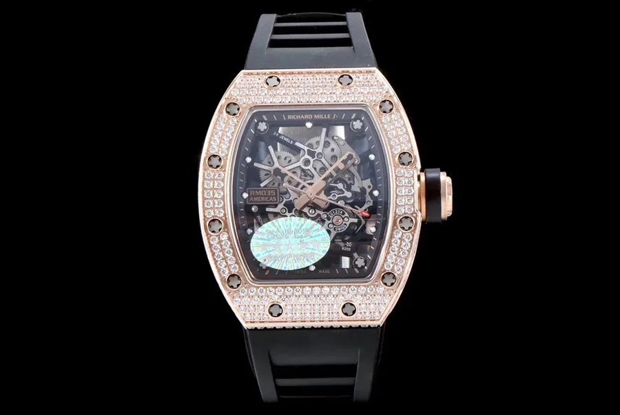 Richard Mille Replica RM 035 Black Rubber Strap Hollow Dial