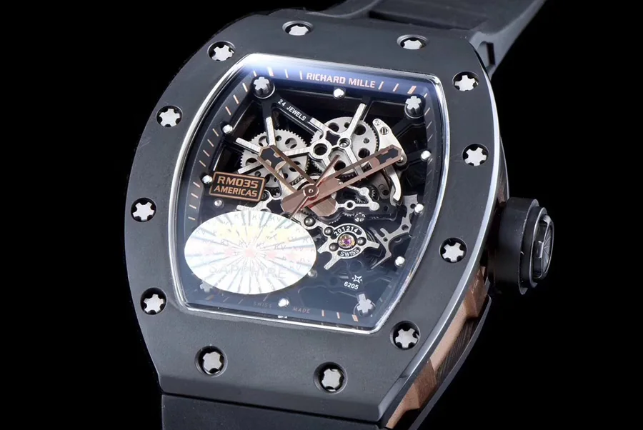 Richard Mille Replica RM 035-2 Black Strap Skeleton Dial