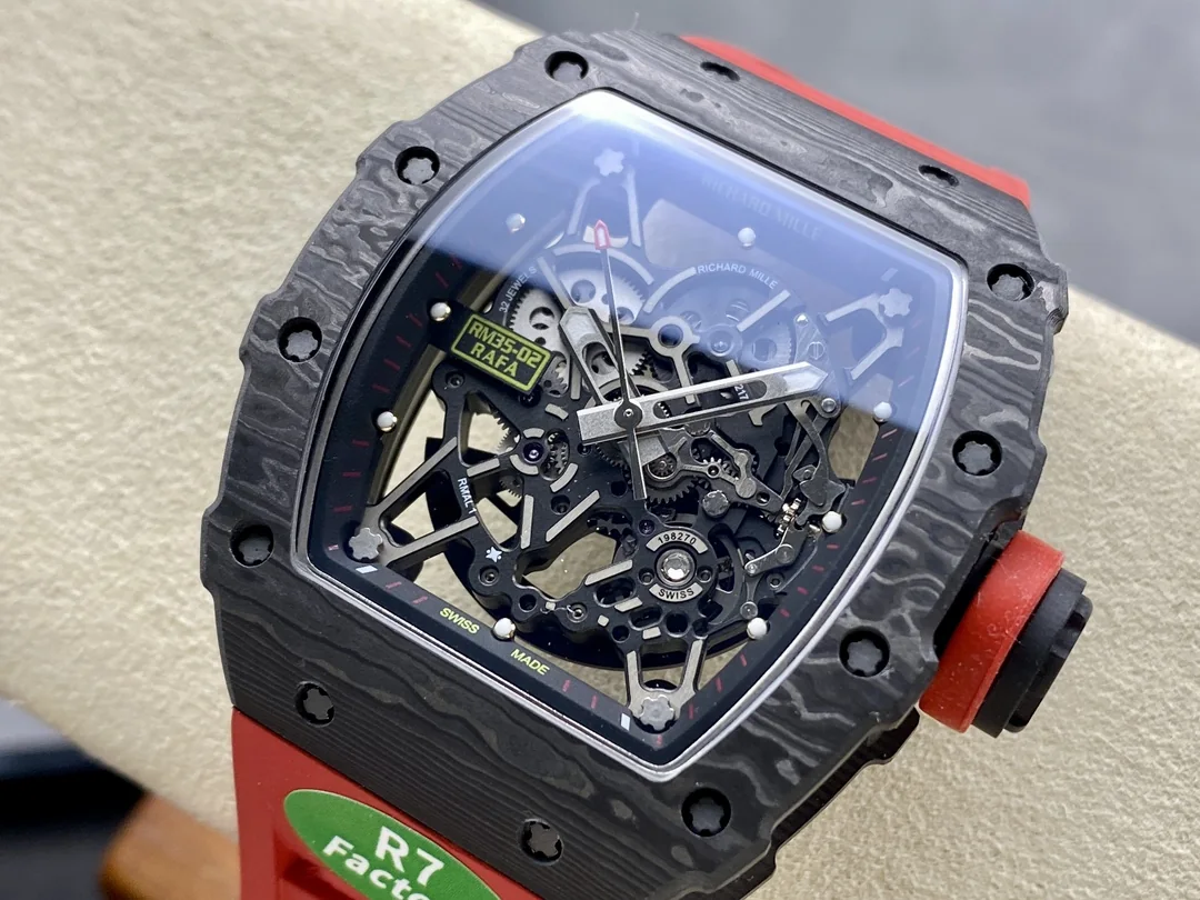 Premium Swiss Skeleton Richard Mille RM 35-02 Replica Rafa Nadal Watch With Red Rubber Strap