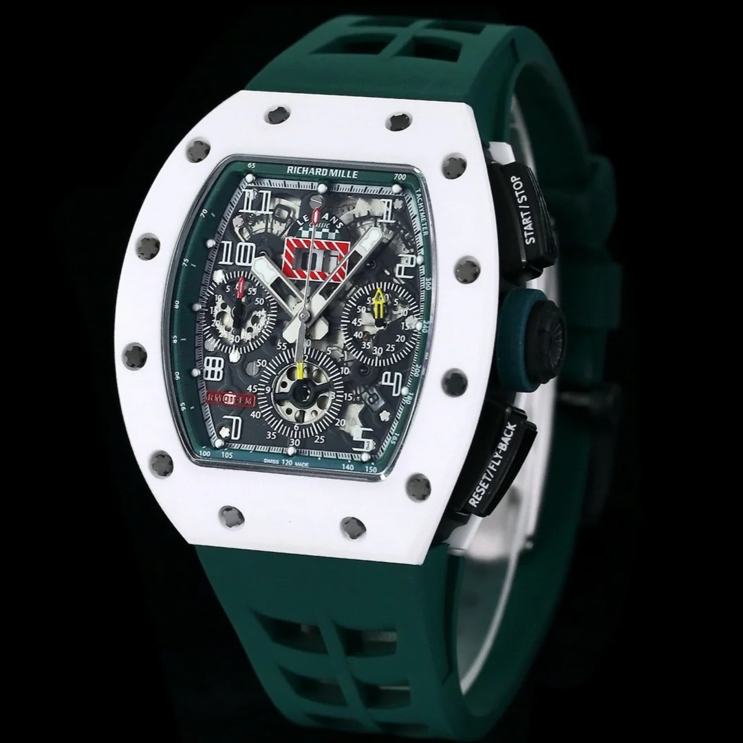 Luxury Replica Richard Mille RM 011 Massa Flyback Chronograph – Swiss Movement, Green Rubber Strap