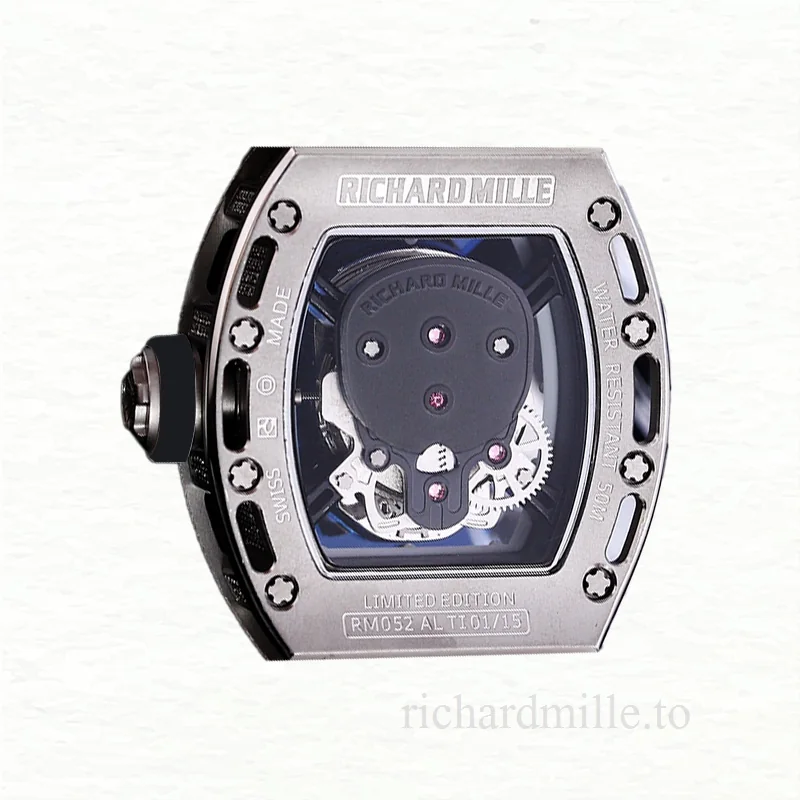 Richard Mille RM 052 Men Automatic Stainless Steel Rubber Band Diamonds Skull Dial
