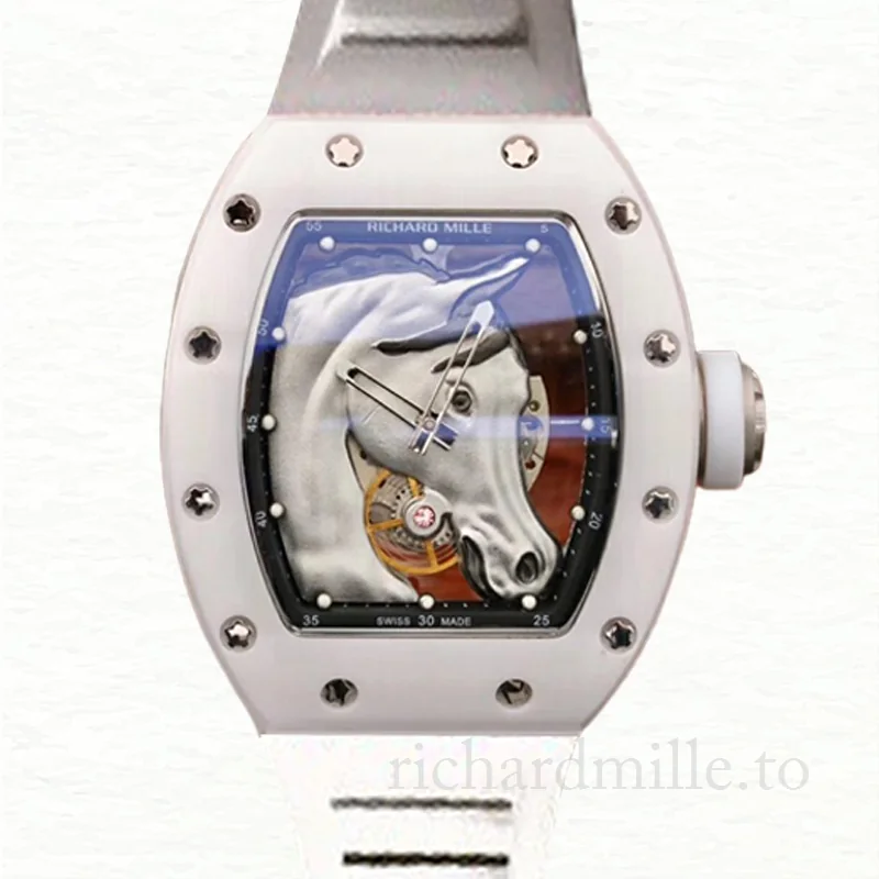 Richard Mille RM52-02 Men Mechanical Rubber Band Watch Ceramics Bezel