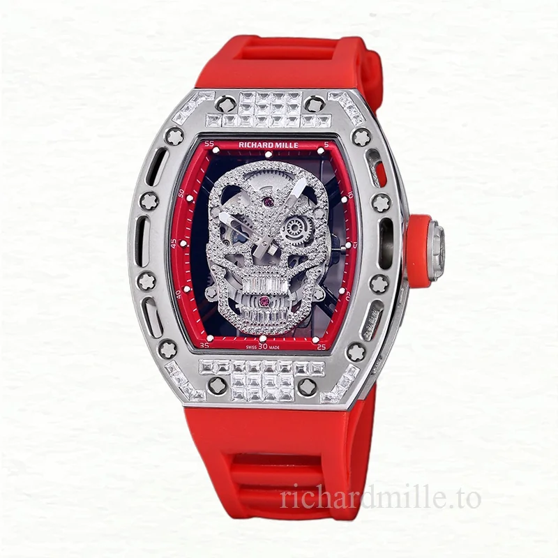 Richard Mille RM 052 Men Automatic Stainless Steel Diamonds Skull Dial Watch