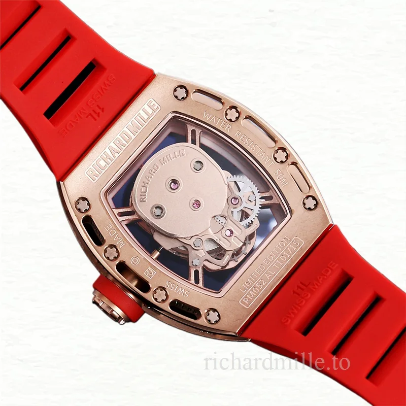Richard Mille RM 052 Men Automatic Diamonds Skull Dial Stainless Steel Rubber Band