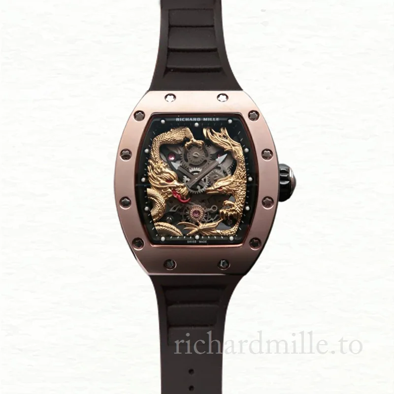 Richard Mille RM57-01 Mechanical Men Gold Dragon and Phoenix Dial Stainless Steel