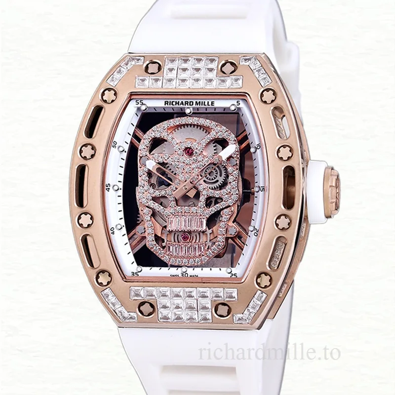Richard Mille RM 052 Automatic Men Diamonds Skull Dial Rubber Band