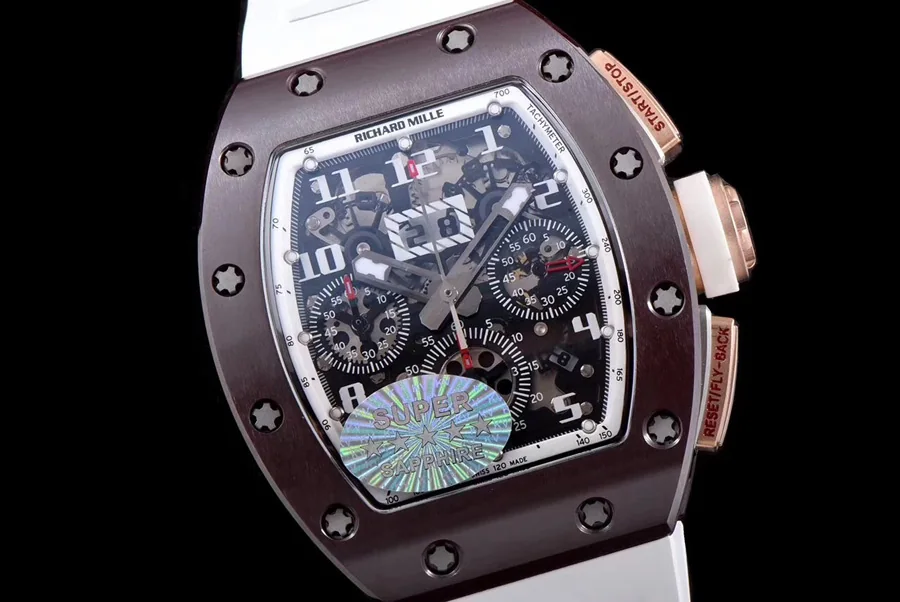 Richard Mille Replica RM 011 White Rubber Strap Open-face Digital Dial