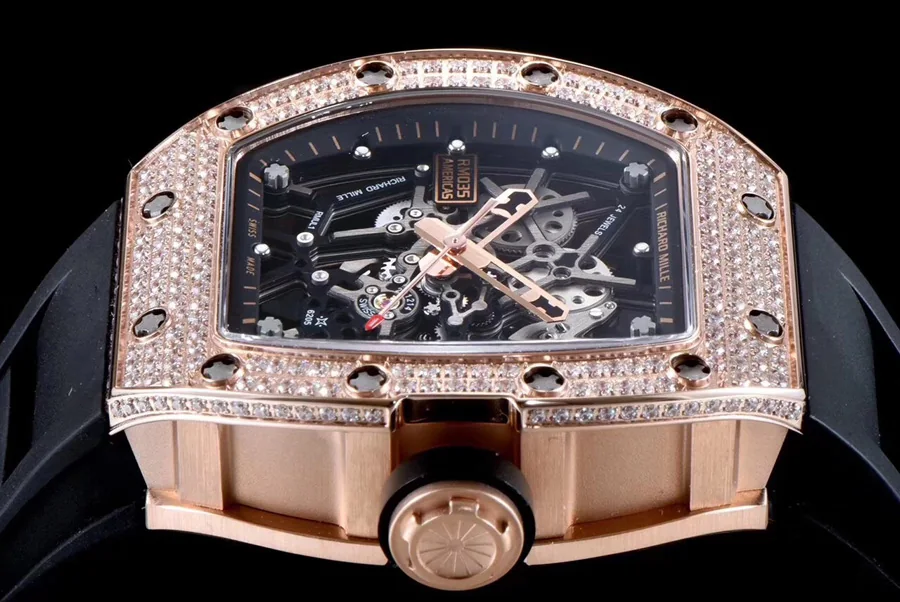 Richard Mille Replica RM 035 Black Rubber Strap Hollow Dial