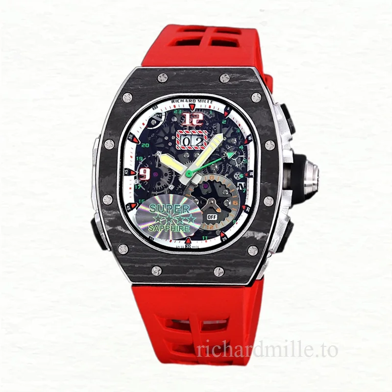 Richard Mille RM 62-01 Automatic Men Rubber Band Watch Carbon Fiber