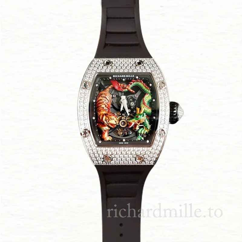Richard Mille RM51-01 Ladies Mechanical Diamond Bezel Watch Rubber Band