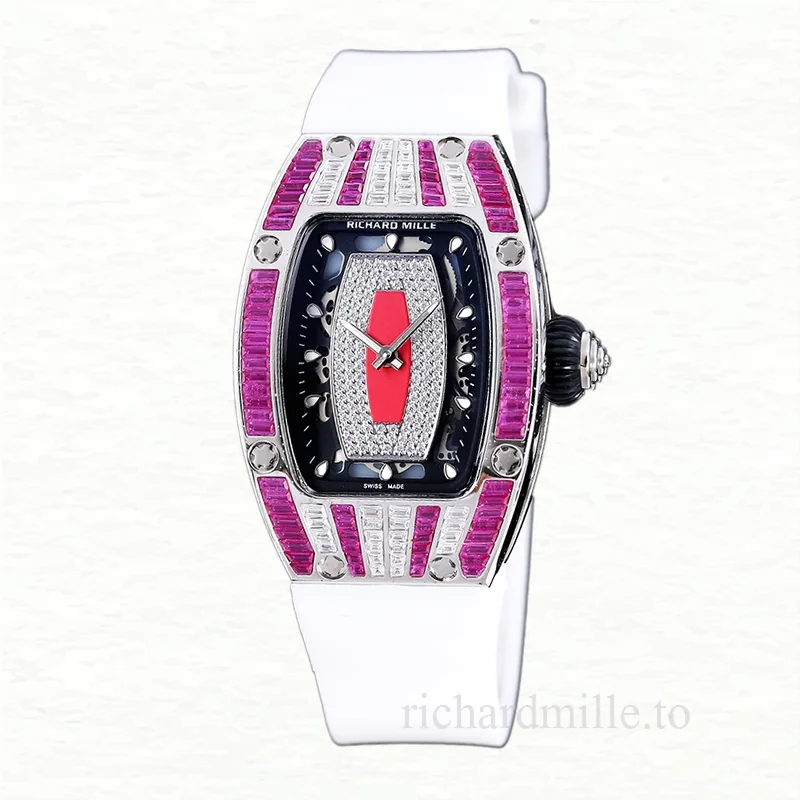 Richard Mille RM 07-01 Ladies Automatic Rubber Band Watch Red With Diamonds Dial