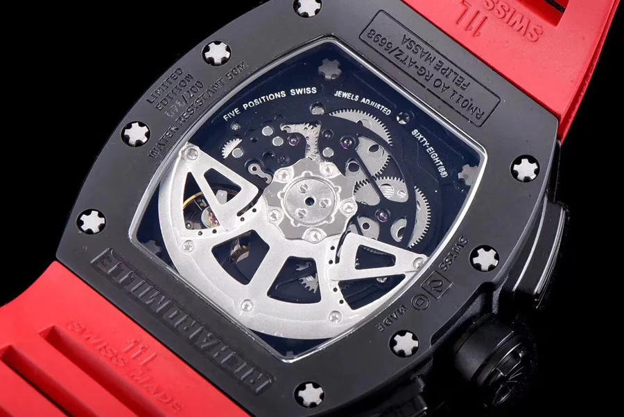 Richard Mille Replica RM 011 Red Rubber Strap