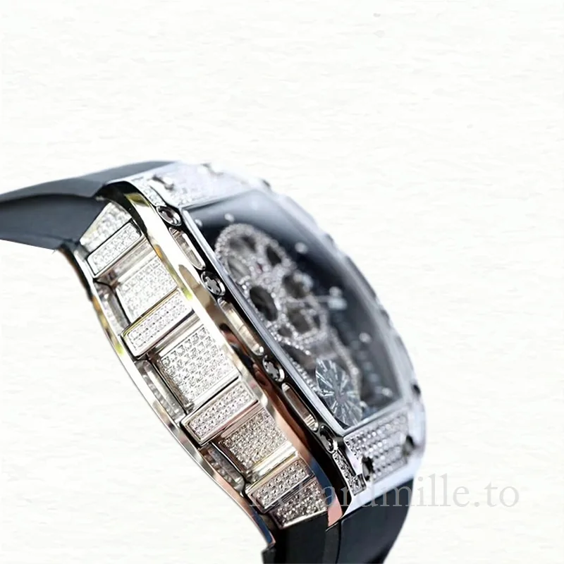 Richard Mille RM052 Men Mechanical Watch Diamonds Skull Dial