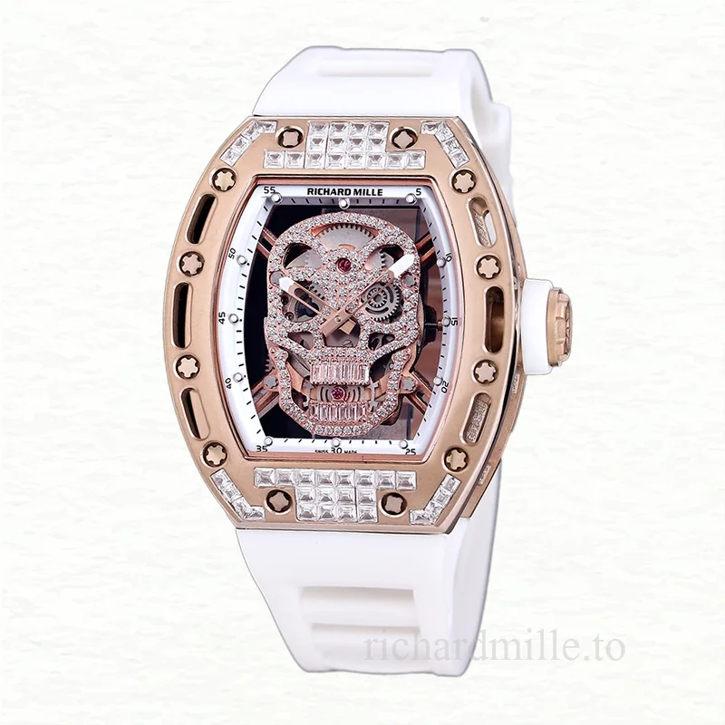 Richard Mille RM 052 Automatic Men Diamonds Skull Dial Rubber Band