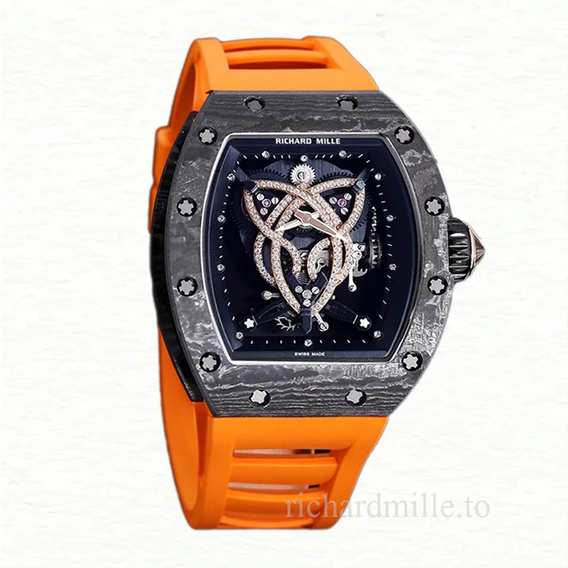 Richard Mille RM 019 Men Automatic Carbon Fiber Rubber Band Transparent Dial