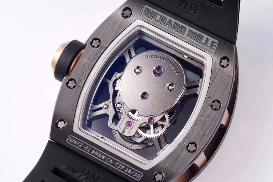 Richard Mille Replica RM 052 Black Strap Black Skeleton Skull Shape Dial