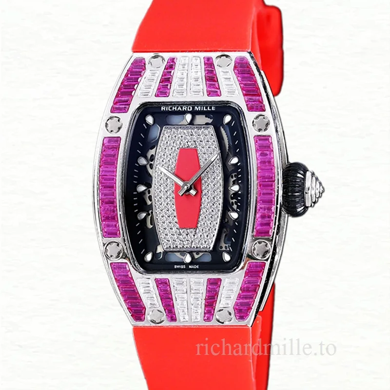 Richard Mille RM 07-01 Ladies Automatic Rubber Band Red With Diamonds Dial