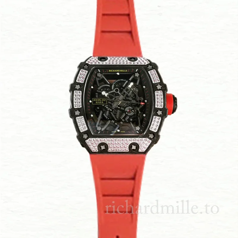 Richard Mille RM35-02 Mechanical Men Diamond Bezel Transparent Dial Rubber Band