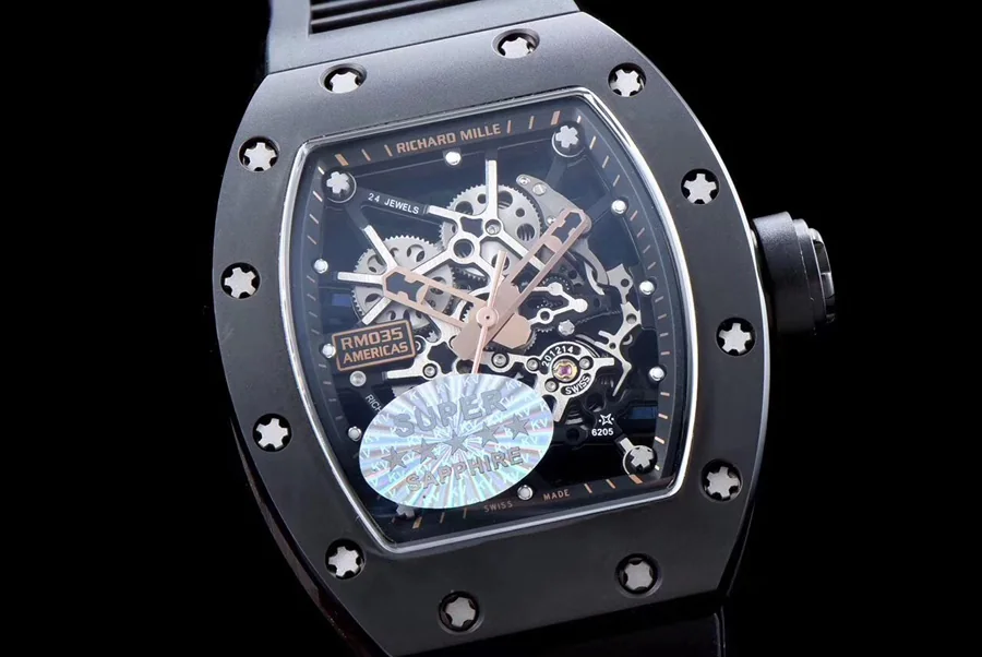 Richard Mille Replica RM 035-2 Black Strap Skeleton Dial