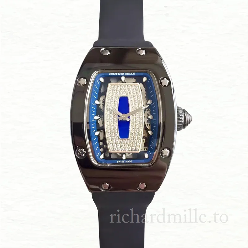 Richard Mille RM07-01 Automatic Ladies Blue With Diamonds Dial Watch Rubber Band
