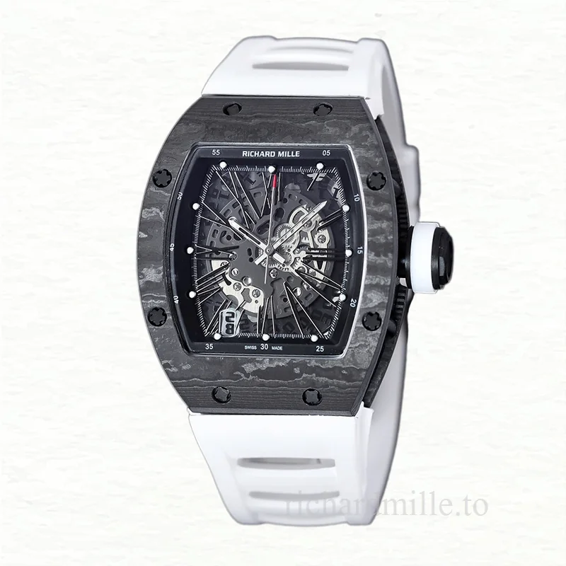 Richard Mille RM 010 Automatic Men Rubber Band Carbon Fiber Transparent Dial