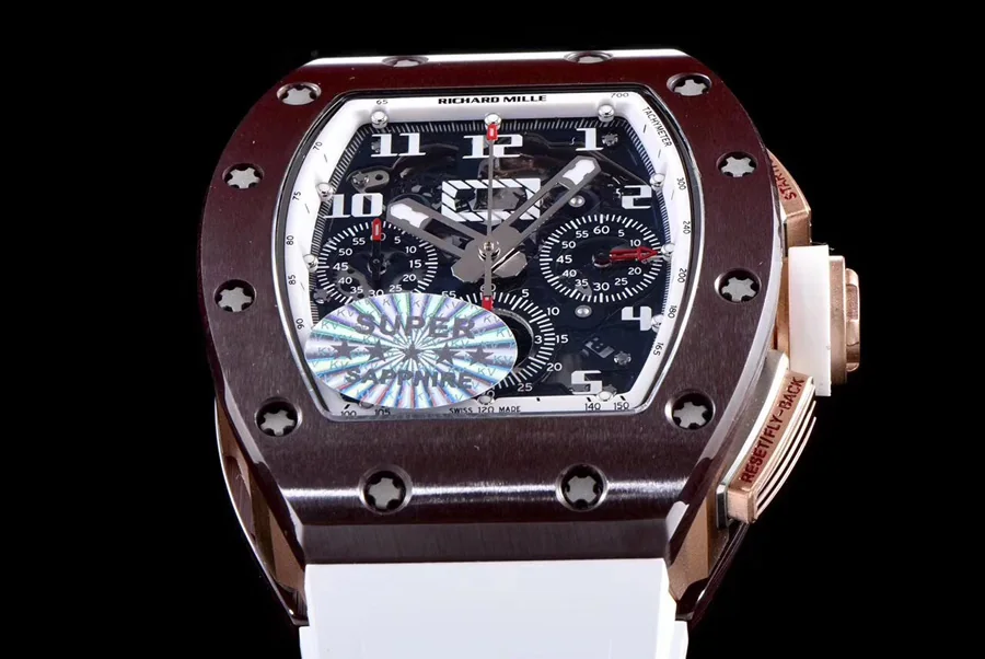 Richard Mille Replica RM 011 White Rubber Strap Open-face Digital Dial
