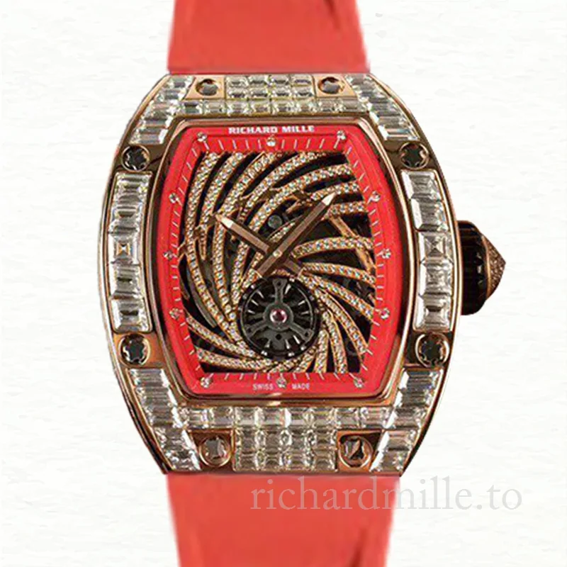 Richard Mille RM51-02 Ladies Mechanical Diamond Bezel Watch Rubber Band