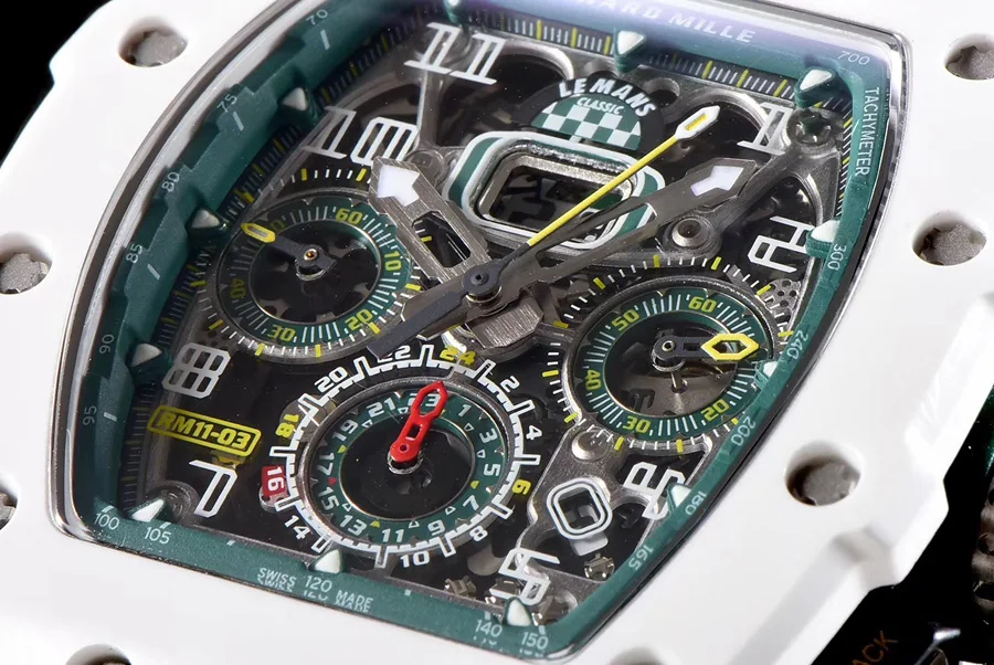 Richard Mille Replica RM 011-03 White Rubber Strap Open-face Digital Dial
