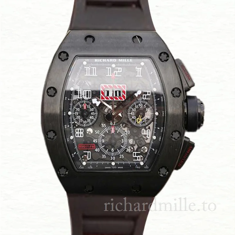 Richard Mille RM011 Automatic Men Rubber Band Watch Transparent Dial