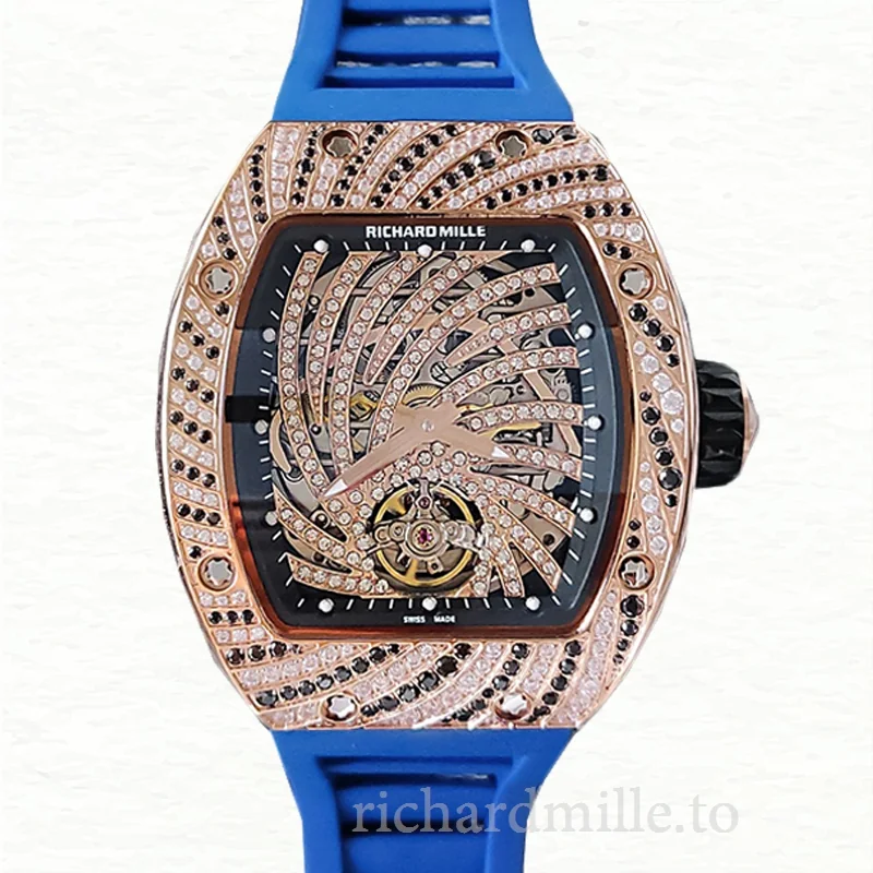 Richard Mille RM51-02 Ladies Mechanical Diamond Paved Dial Watch Rubber Band