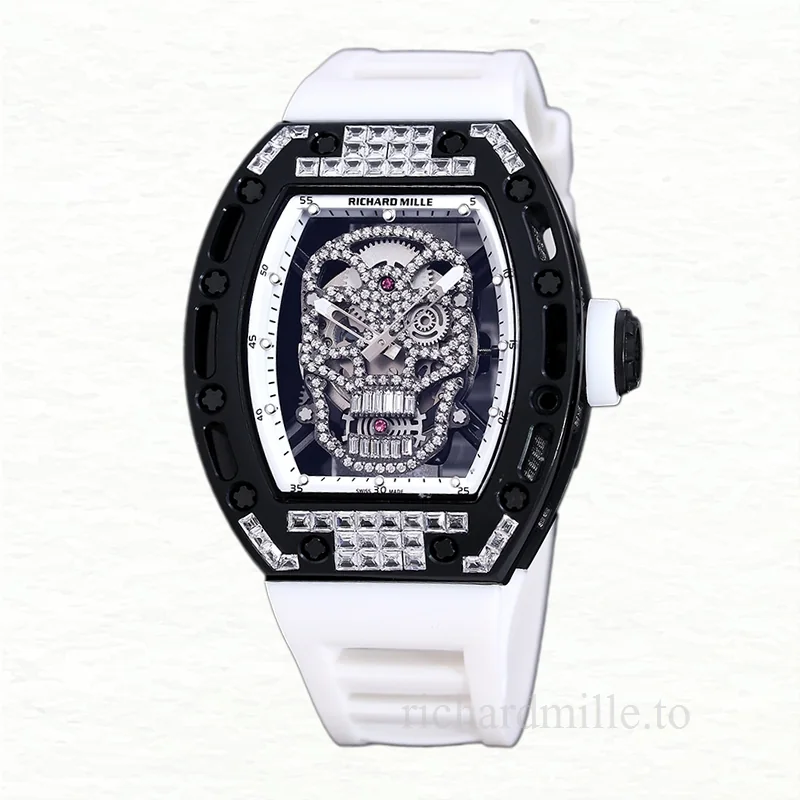 Richard Mille RM 052 Automatic Men Diamonds Skull Dial Rubber Band