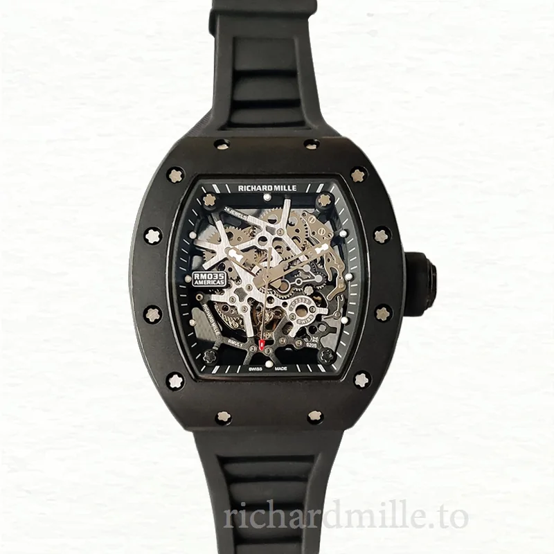 Richard Mille RM35 Men Mechanical Rubber Band Skeleton Dial