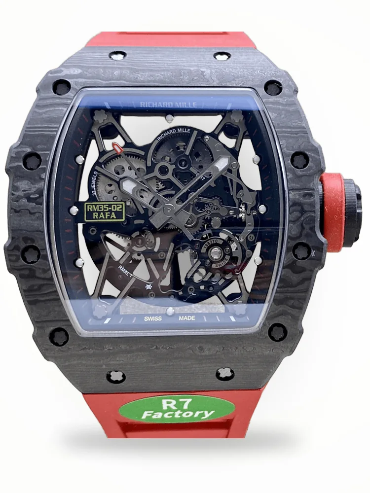 Premium Swiss Skeleton Richard Mille RM 35-02 Replica Rafa Nadal Watch With Red Rubber Strap