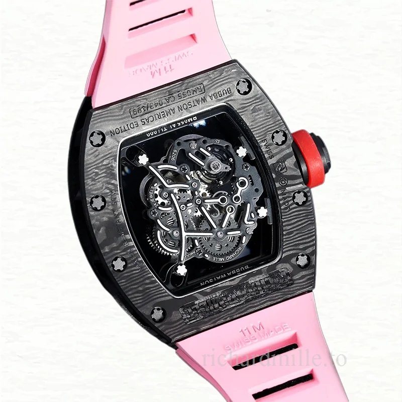 Richard Mille RM 055 Automatic Men Rubber Band Carbon Fiber Transparent Dial