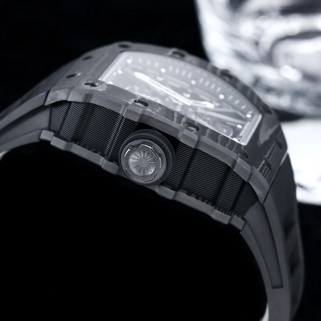 Luxury AAA Replica Richard Mille RM12-01 Tourbillon With Black Carbon Bezel, Black Rubber Strap
