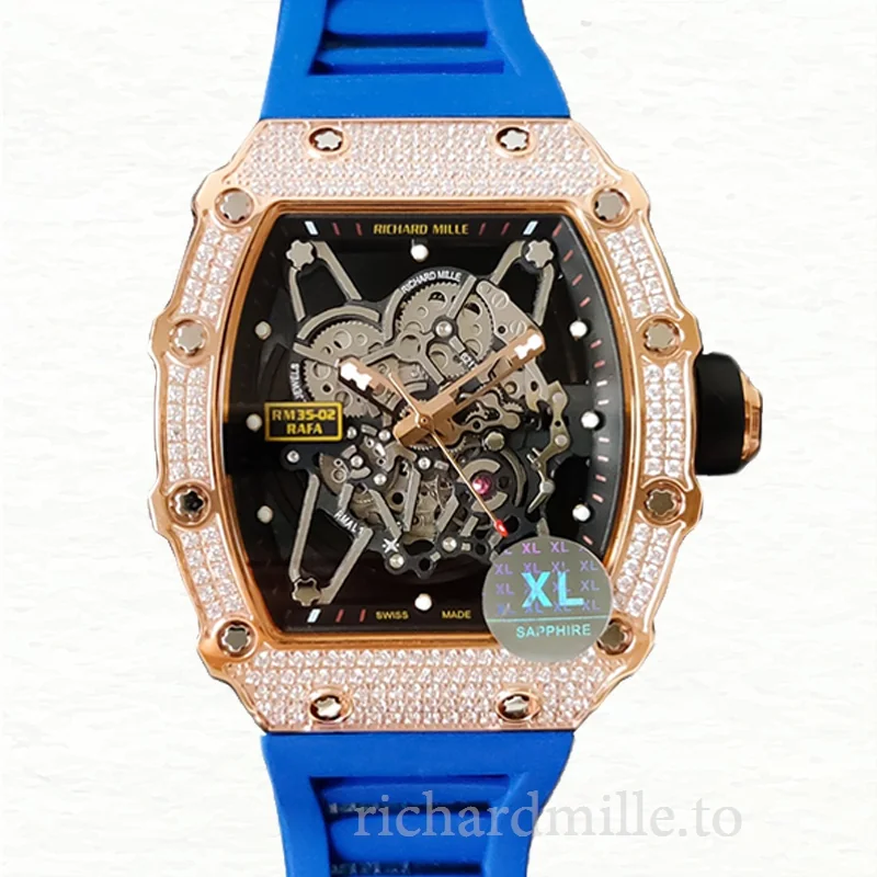 Richard Mille RM35-02 Men Mechanical Watch Diamond Bezel Rubber Band