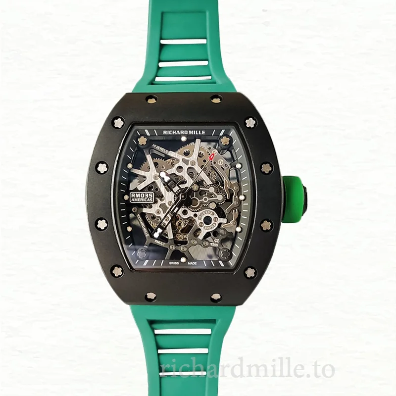 Richard Mille RM35 Men Mechanical Rubber Band Skeleton Dial