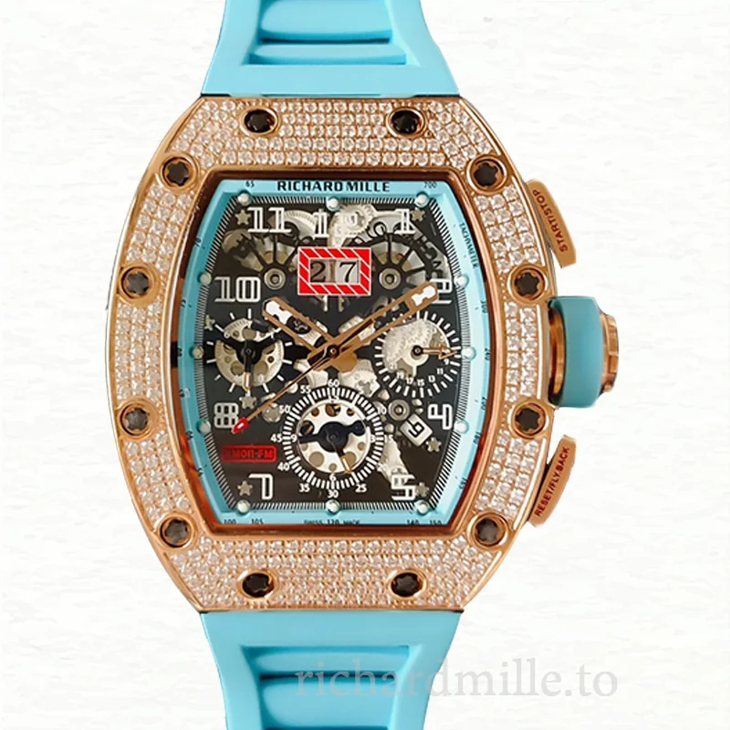 Richard Mille RM011 Men Mechanical Transparent Dial Watch Rubber Band
