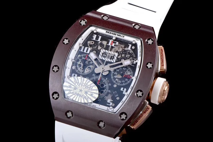 Richard Mille Replica RM 011 White Rubber Strap Open-face Digital Dial