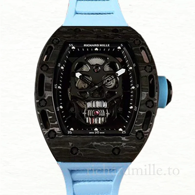 Richard Mille RM052 Men Mechanical Rubber Band Black Skull Dial