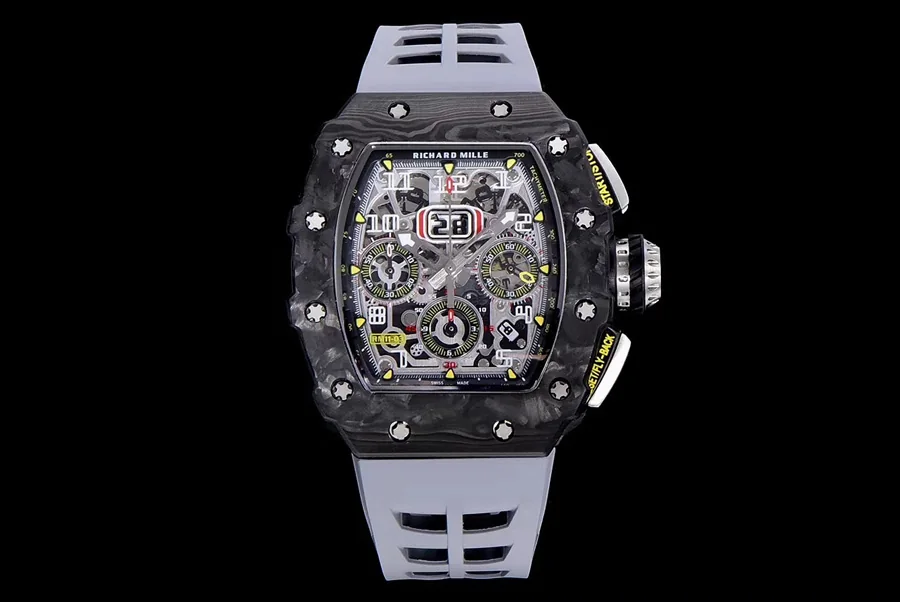 Richard Mille Replica RM 011 Grey Rubber Strap Yellow Nail Dial
