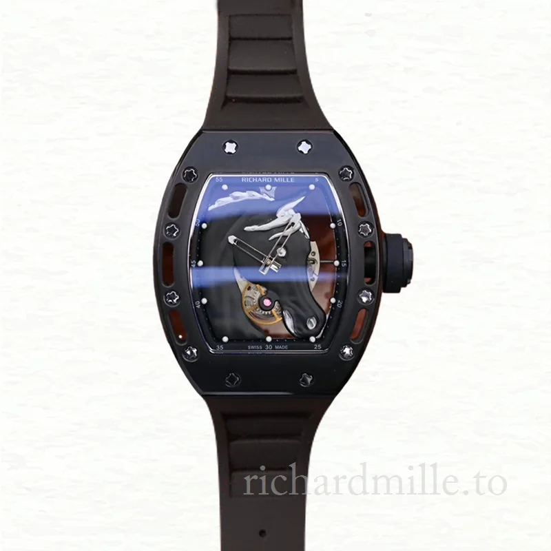 Richard Mille RM52-02 Mechanical Men Rubber Band Watch Horse Head Skeleton Dial