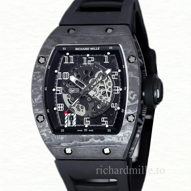 Richard Mille RM 010 Men Automatic Carbon Fiber Rubber Band