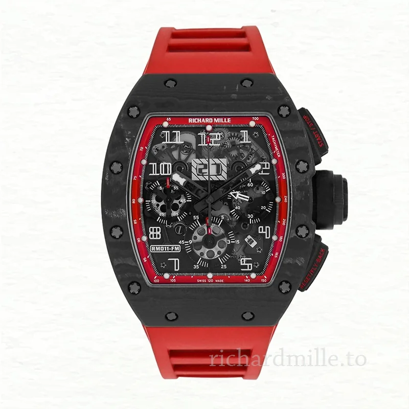 Richard Mille RM 011 Transparent Dial Men's Rubber Band Black Red